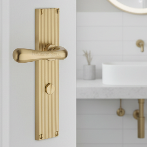Charlbury Reeded Satin Brass Bathroom Door Handles RR3030