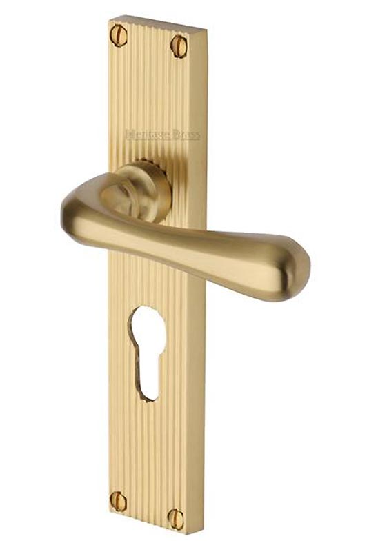 Charlbury Reeded Satin Brass EURO Door Handles RR3048