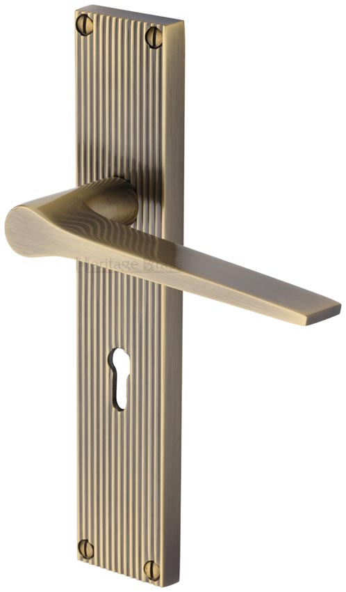 Gio Reeded Antique Brass Keyhole Door Handles RR4700