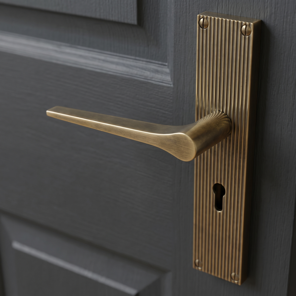 Gio Reeded Antique Brass Keyhole Door Handles RR4700