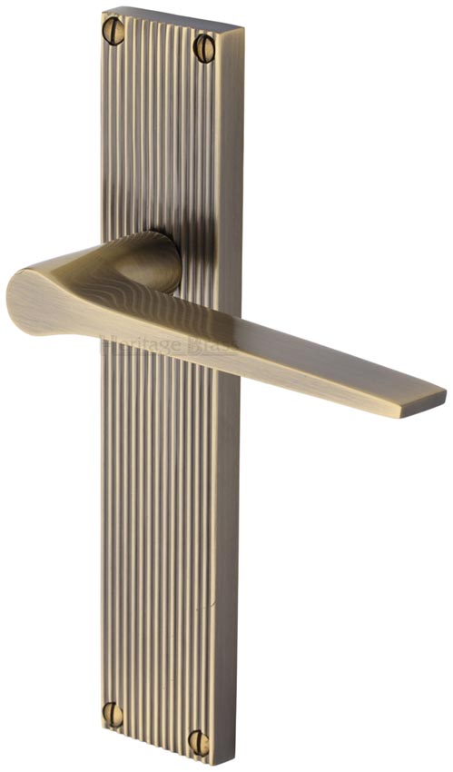 Gio Reeded Antique Brass Latch Door Handles RR4710