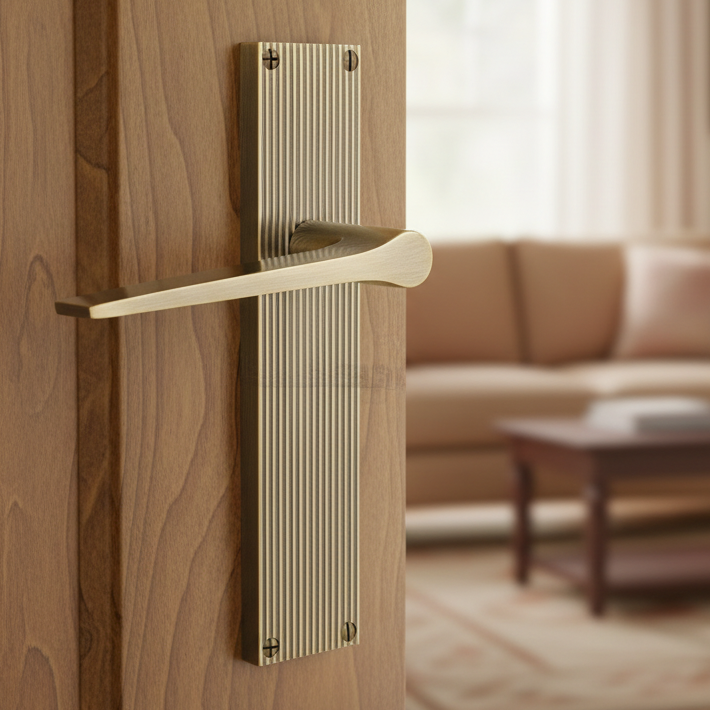 Gio Reeded Antique Brass Latch Door Handles RR4710