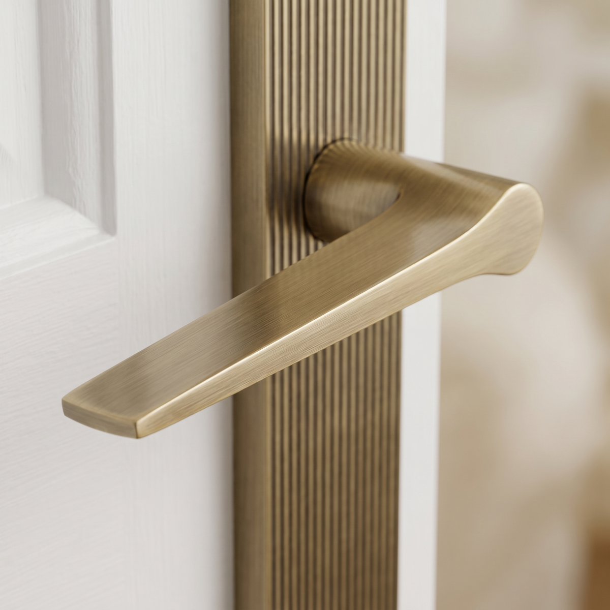 Gio Reeded Antique Brass Latch Door Handles RR4710