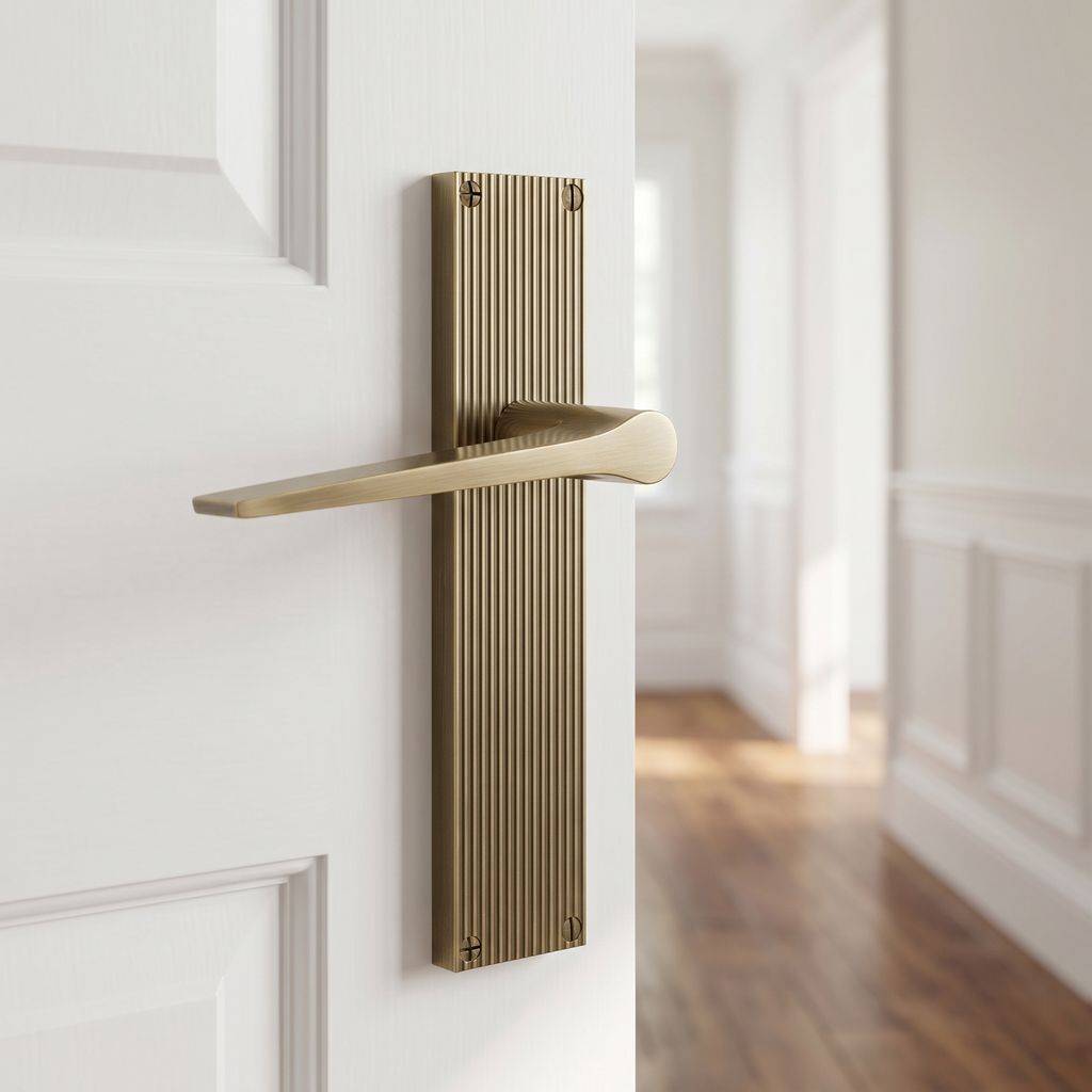 Gio Reeded Antique Brass Latch Door Handles RR4710