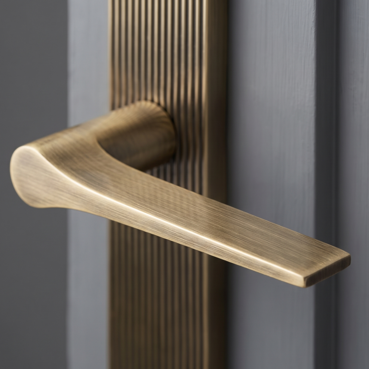Gio Reeded Antique Brass Euro Door Handles RR4748