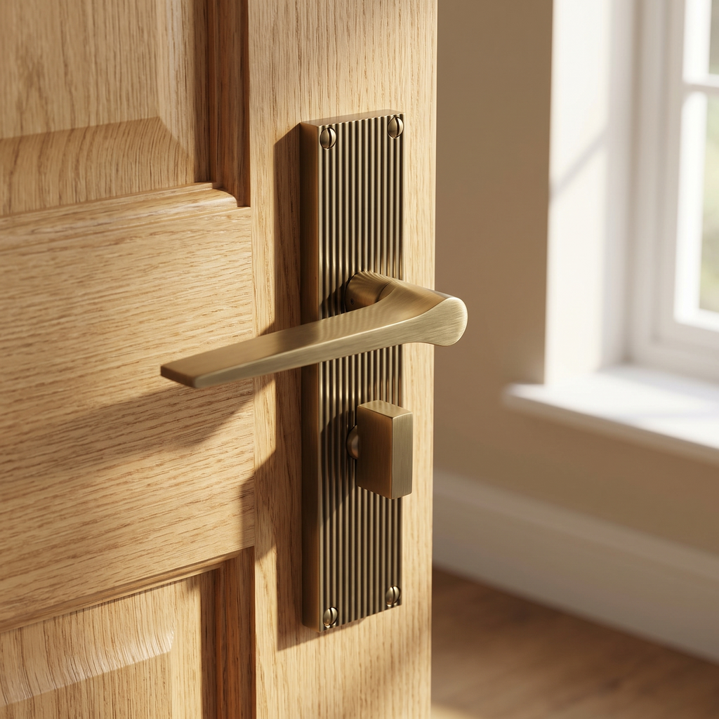 Gio Reeded Antique Brass Bathroom Door Handles RR4730