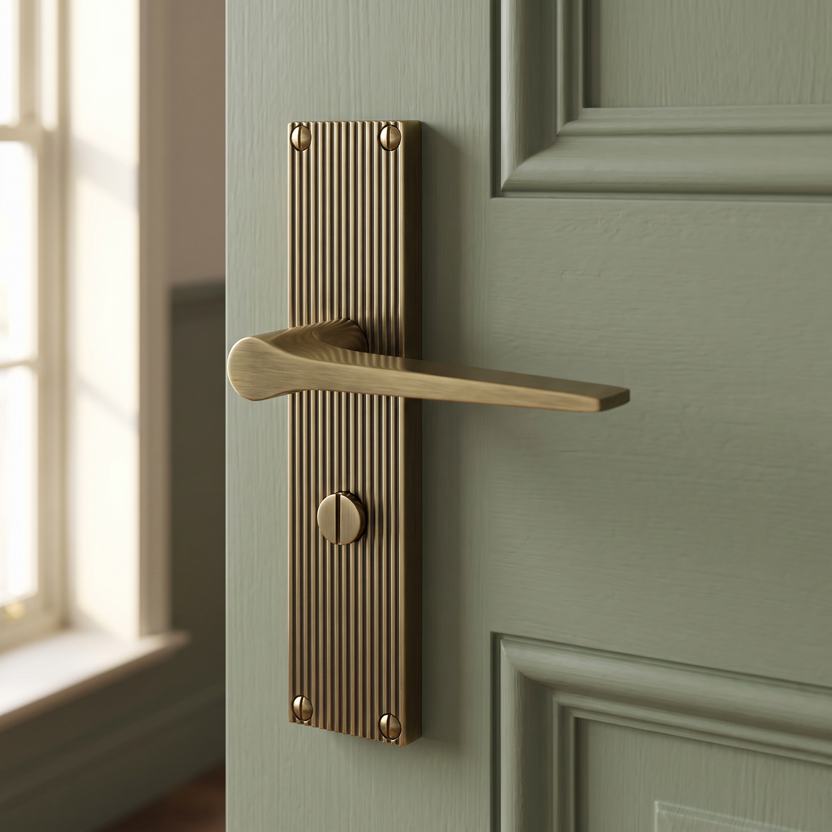 Gio Reeded Antique Brass Bathroom Door Handles RR4730