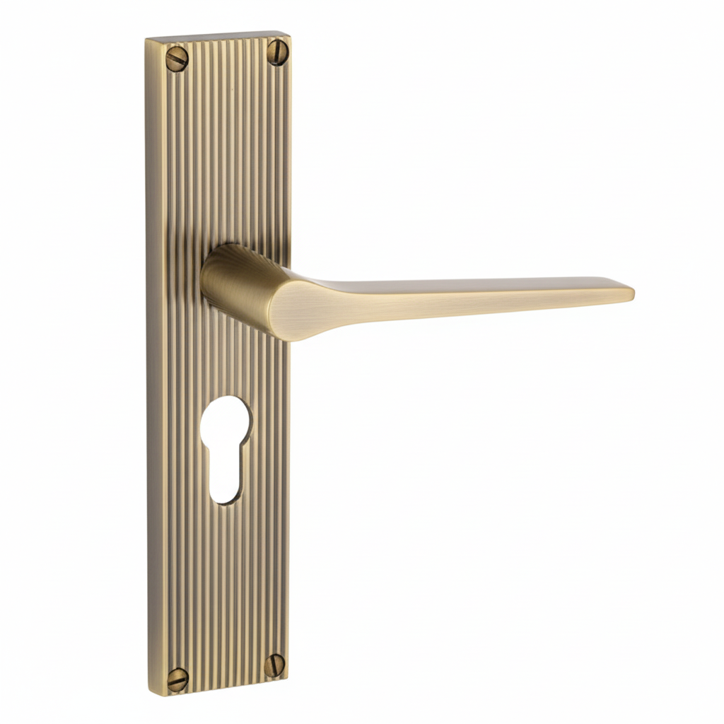 Gio Reeded Antique Brass Euro Door Handles RR4748