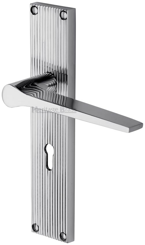 Gio Reeded Polished Chrome Keyhole Door Handles RR4700