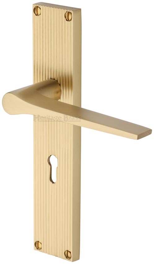 Gio Reeded Satin Brass Keyhole Door Handles RR4700