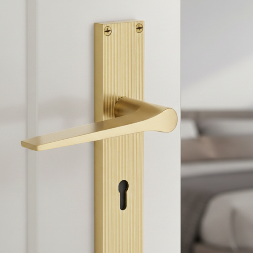Gio Reeded Satin Brass Keyhole Door Handles RR4700