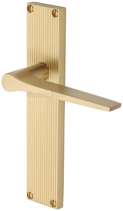 Gio Reeded Satin Brass Latch Door Handles RR4710
