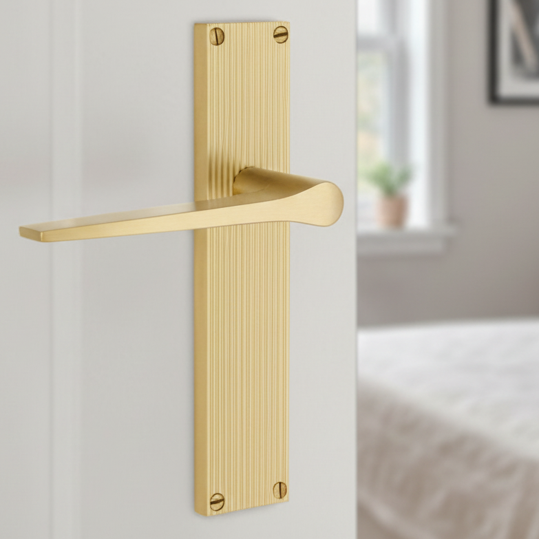 Gio Reeded Satin Brass Latch Door Handles RR4710