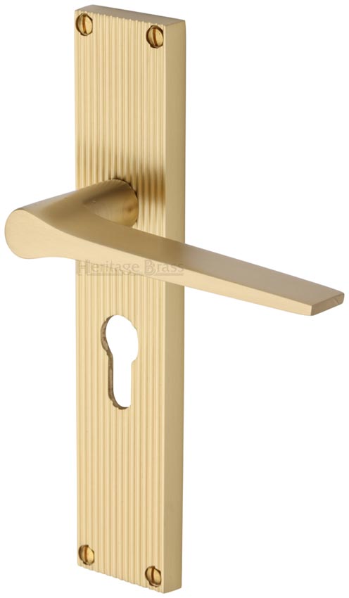 Gio Reeded Satin Brass Euro Door Handles RR4748