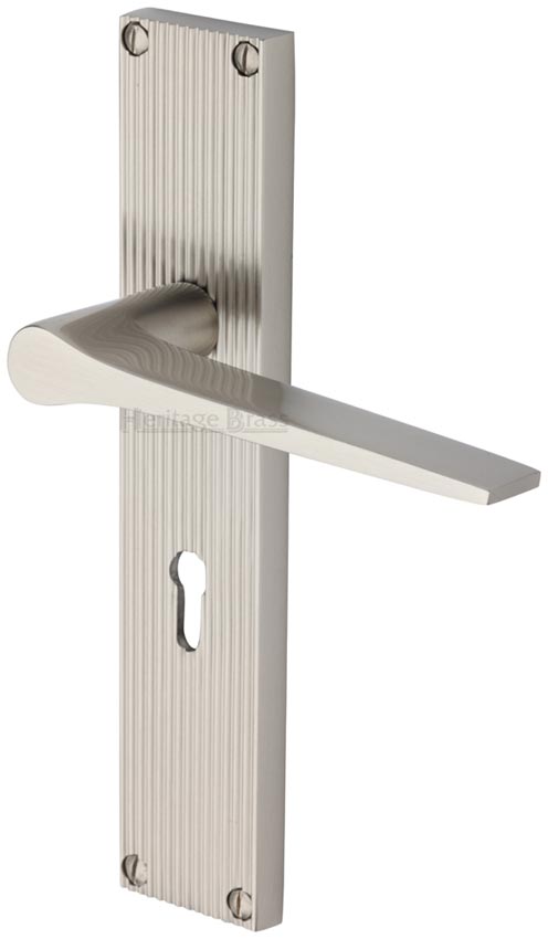 Gio Reeded Satin Nickel Keyhole Door Handles RR4700