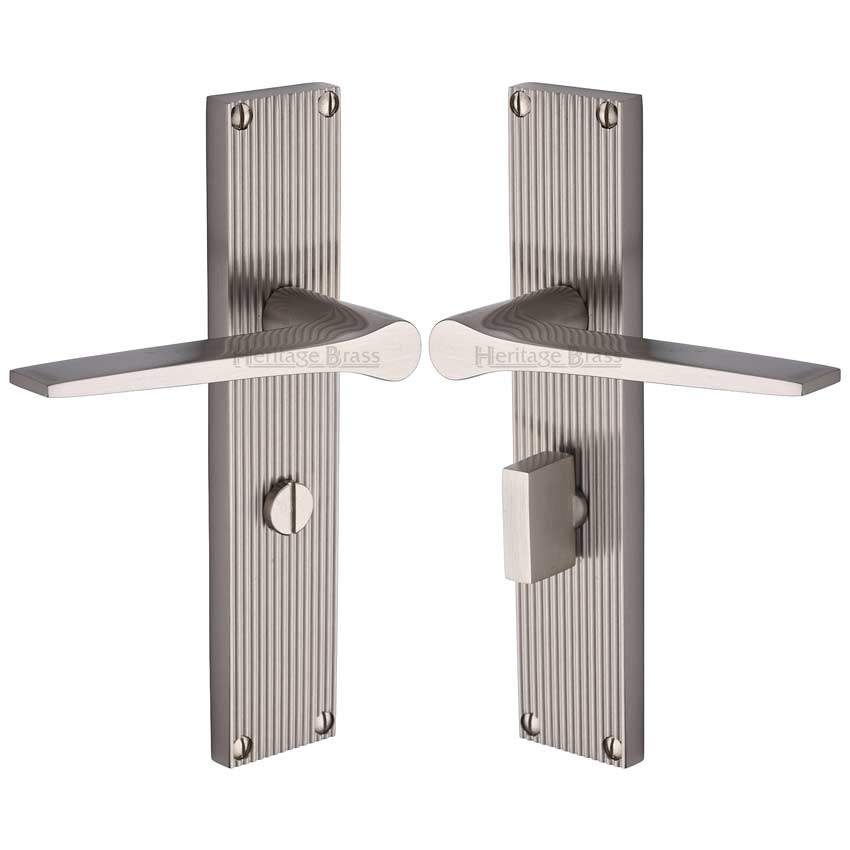 Gio Reeded Satin Nickel Bathroom Door Handles RR4730