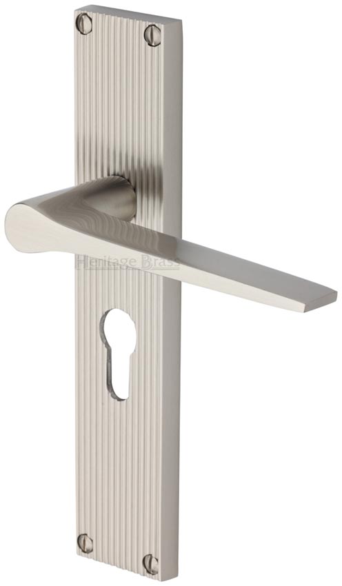 Gio Reeded Satin Nickel Euro Door Handles RR4748