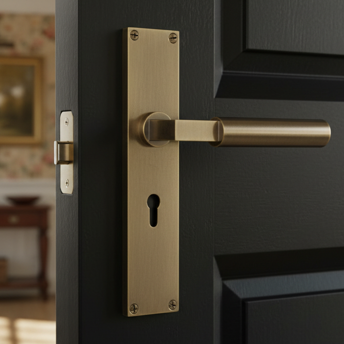 Heritage VT6300 Antique Brass Bauhaus Lock Handles