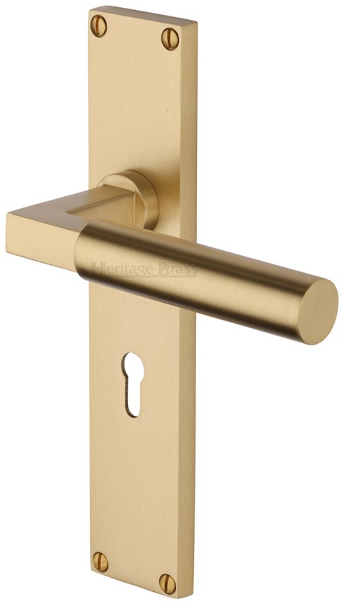 Heritage VT6300 Satin Brass Bauhaus Lock Handles