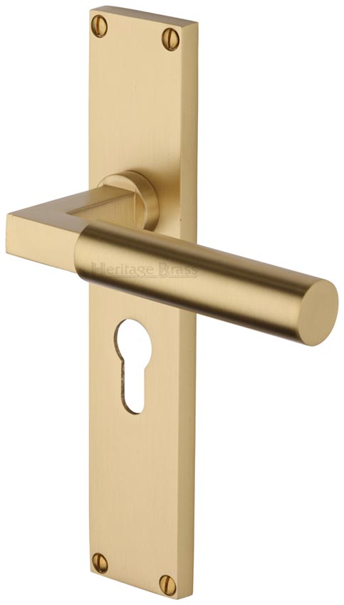 Heritage VT6348 Satin Brass Bauhaus Euro Handles