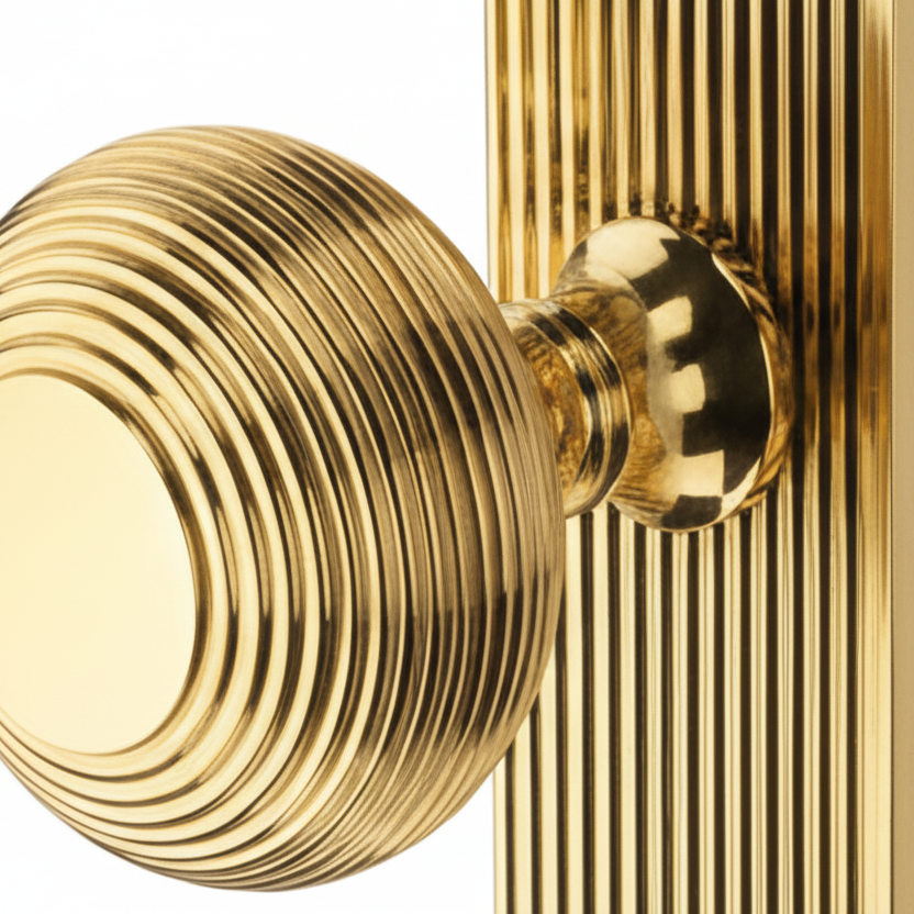 Polished Brass Beehive Mortice Knob on Lock Plate V9500-PB