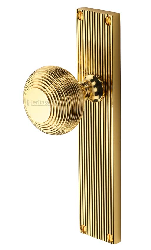 Polished Brass Beehive Mortice Knob on Latch Plate V9510-PB