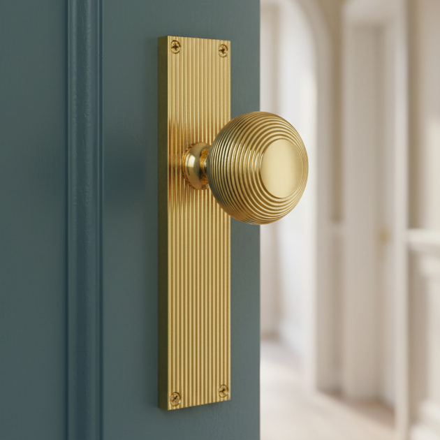 Polished Brass Beehive Mortice Knob on Latch Plate V9510-PB