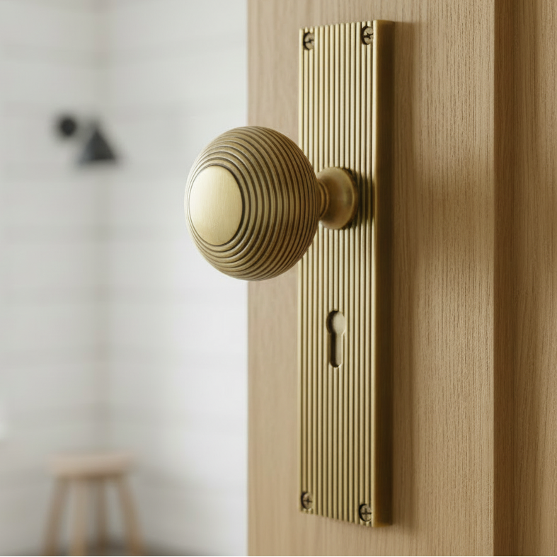 Antique Brass Beehive Mortice Knob on Lock Plate V9500-AT