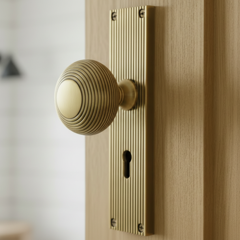 Antique Brass Beehive Mortice Knob on Lock Plate V9500-AT