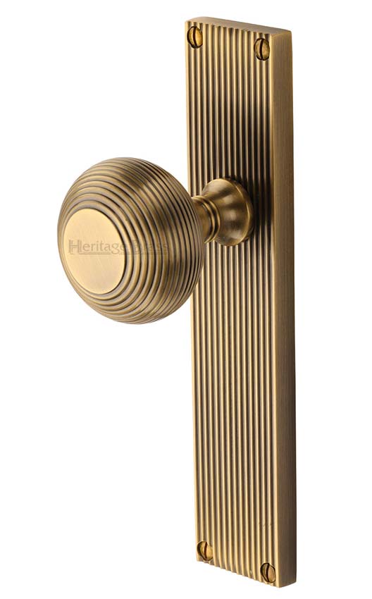 Antique Brass Beehive Mortice Knob on Latch Plate V9510-AT