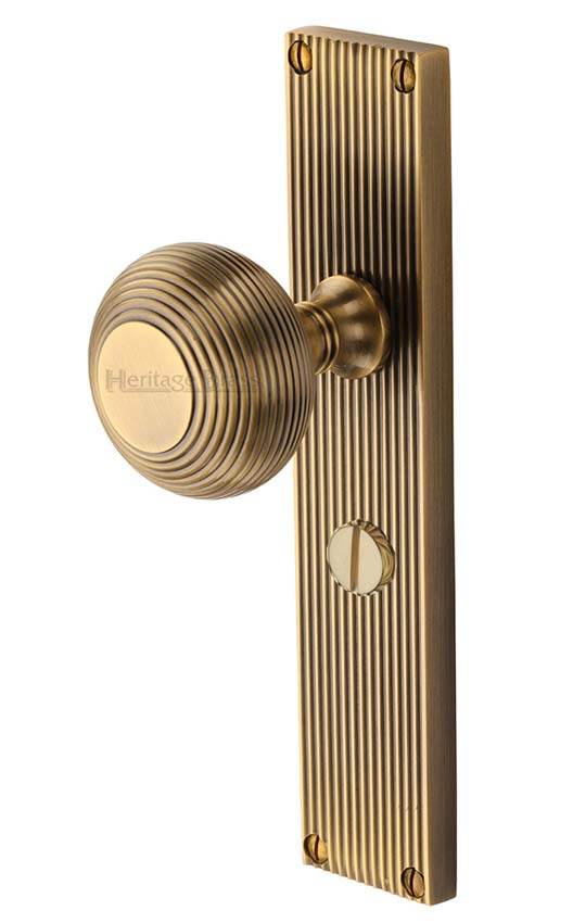 Antique Brass Beehive Mortice Knob on Bathroom Plate V9530-AT