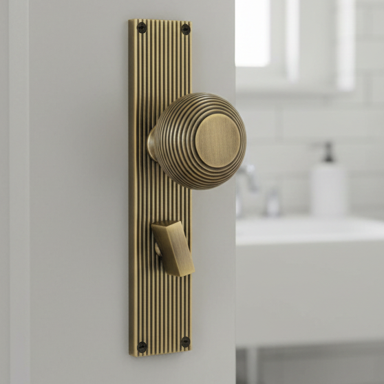 Antique Brass Beehive Mortice Knob on Bathroom Plate V9530-AT