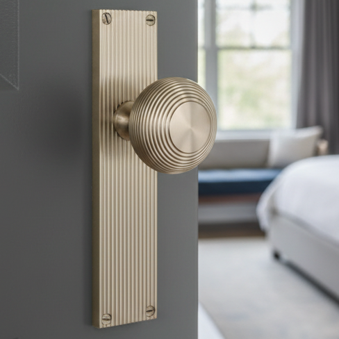 Satin Nickel Beehive Mortice Knob on Latch Plate V9510-SN