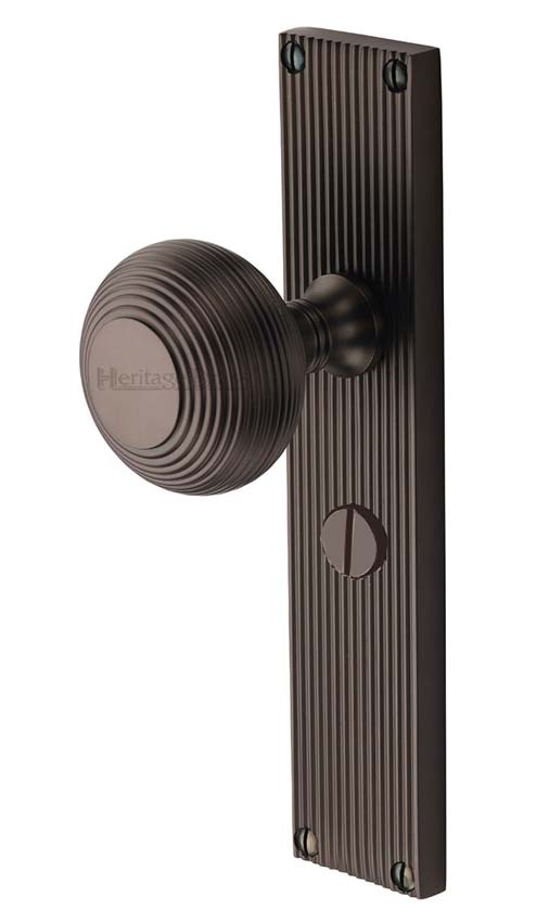 Matt Bronze Beehive Mortice Knob on Bathroom Plate V9530-MB