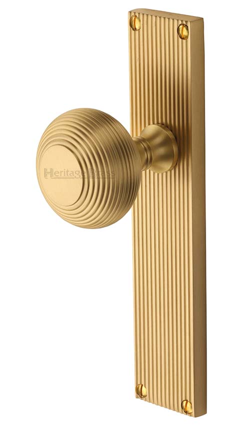 Satin Brass Beehive Mortice Knob on Latch Plate V9510-SB