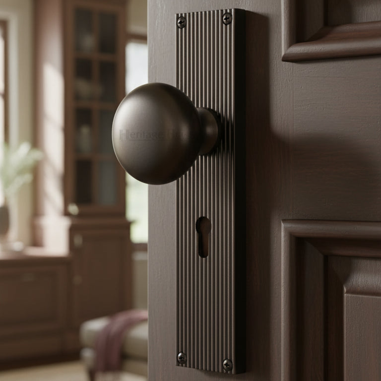 Matt Bronze Victoria Knob on Reeded Lock Plate V9200-MB