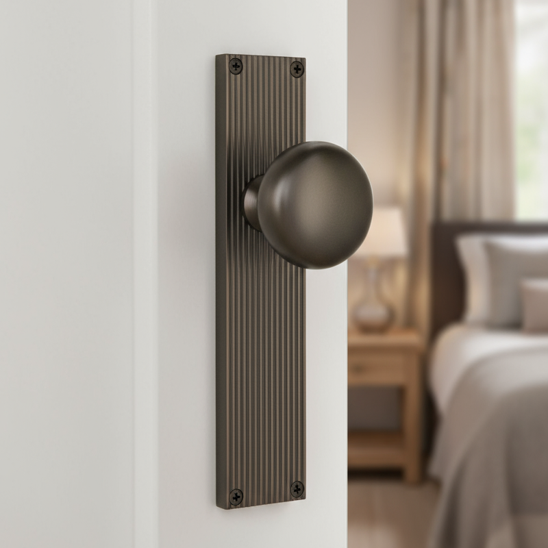 Matt Bronze Victoria Knob on Reeded Latch Plate V9210-MB