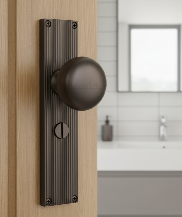 Matt Bronze Victoria Knob on Reeded Bathroom Plate V9230-MB