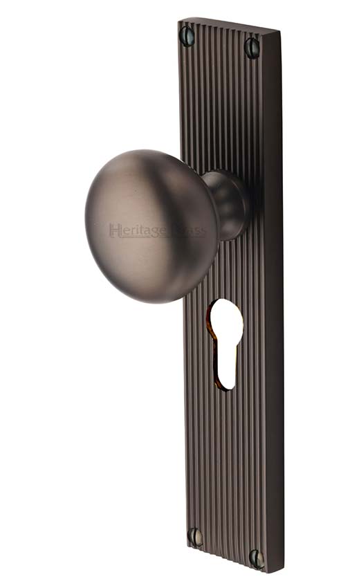 Matt Bronze Victoria Mortice Knob on Reeded Euro Plate V9248-MB