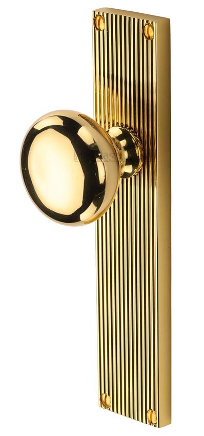 Polished Brass Victoria Knob on Reeded Latch Plate V9210-PB