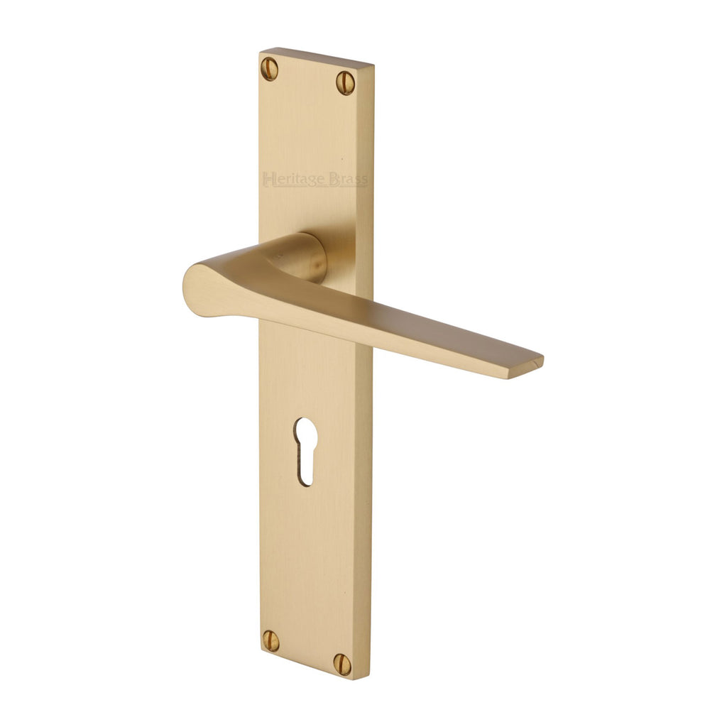 Gio Satin Brass Keyhole Door Handles VT8100-SB