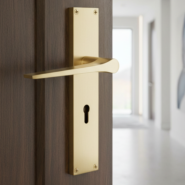 Gio Satin Brass Keyhole Door Handles VT8100-SB