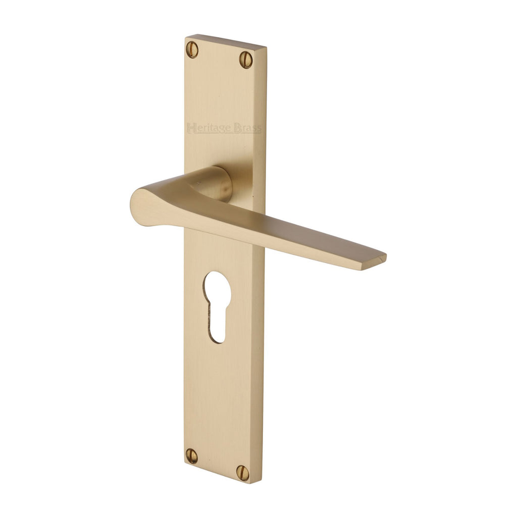 Gio Satin Brass Euro Profile Door Handles VT8148-SB