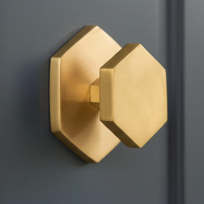 Hexagonal Satin Brass Centre Door Knob 100mm SB2204SB