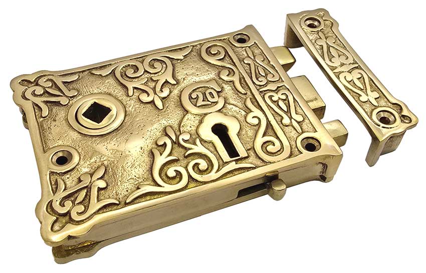 Unlacquered Brass Floral Rim Lock 105x80mm