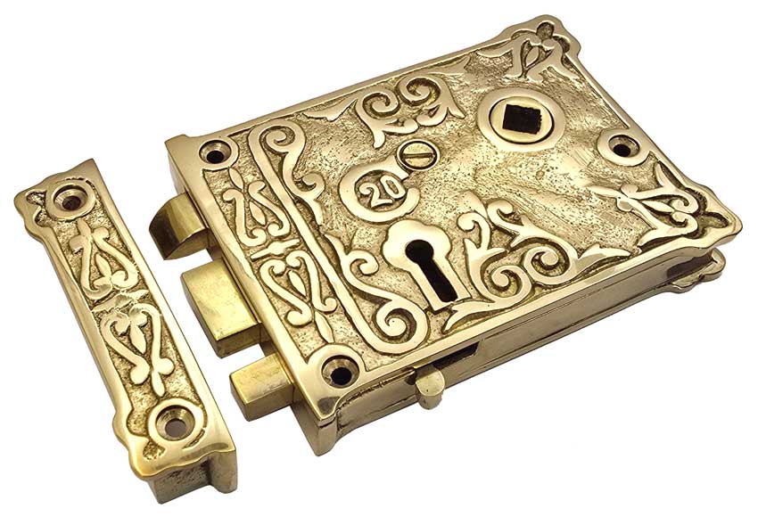 Unlacquered Brass Floral Rim Lock 105x80mm