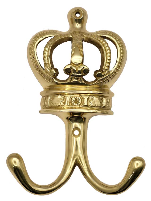 Polished Brass Crown Double Coat Hook 140mm