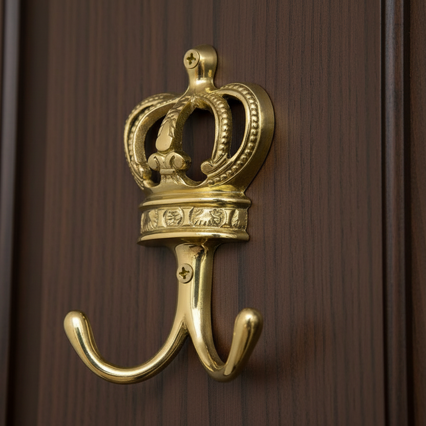 Polished Brass Crown Double Coat Hook 140mm