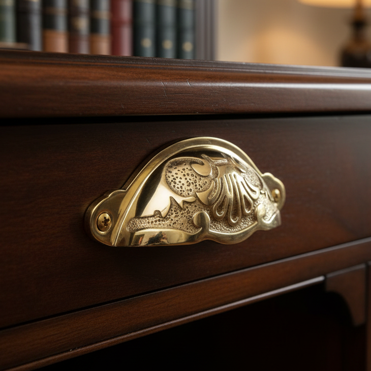 Polished Brass Floral Drawer Pull 100mm