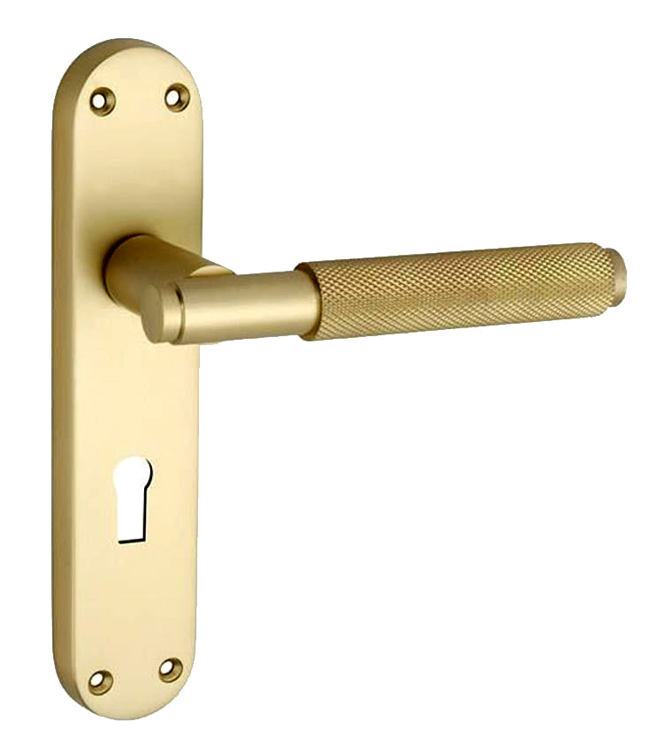 Connaught Satin Brass Knurled Lock Door Handles